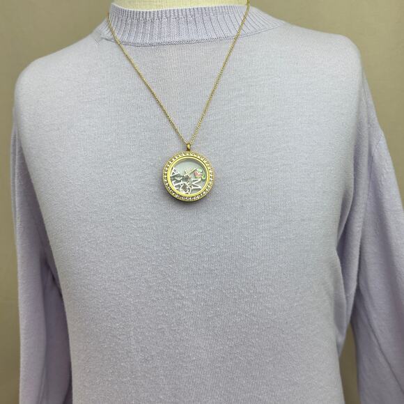 Origami Owl Fish Bowl Charm Locket Necklace Cross Football Dog Bookworm Heart - Picture 12 of 12